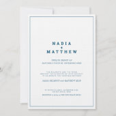 Invitation Mariage de texte vertical blanc marine minimal (Devant)