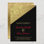 Invitation Mariage de texture or floral Damask (Devant / Derrière)