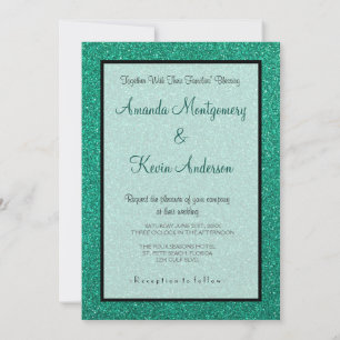 Invitation Mariage de texture Parties scintillant verte pétil