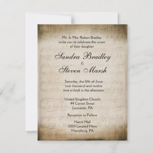 Invitation Mariage de thème musical (Devant)