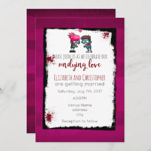 Invitation Mariage de thème Zombie - Illustration de couple Z