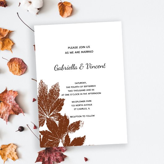 Invitation Mariage de timbre feuille Brown