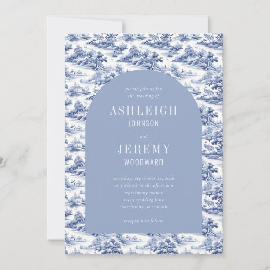 Invitation Mariage de Toile d'Arche Bleu antique (Devant)
