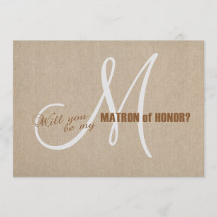 Invitation Mariage de toile en lin rustique Be My Matron of H