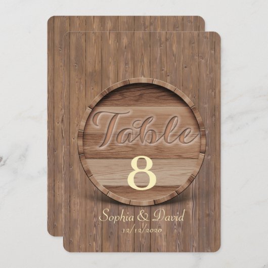 Invitation Mariage de tonneau en bois rustique Numéro de tabl (Devant / Derrière)