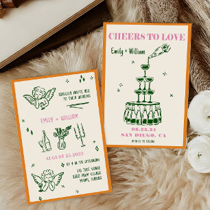 Invitation Mariage de tour de Champagne illustré à la main