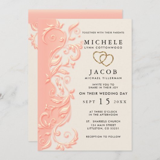 Invitation Mariage de tourbillon floral et RSVP (Devant / Derrière)