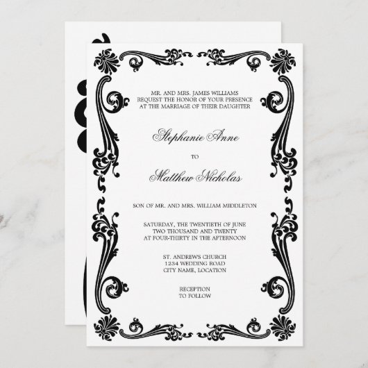 Invitation Mariage de tourbillons de fleurs cosmopolites (Devant / Derrière)
