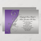 Invitation Mariage de tourbillons floraux d'argent violet (Devant / Derrière)