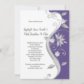 Invitation Mariage de tourbillons floraux ornés violets et ar (Devant)