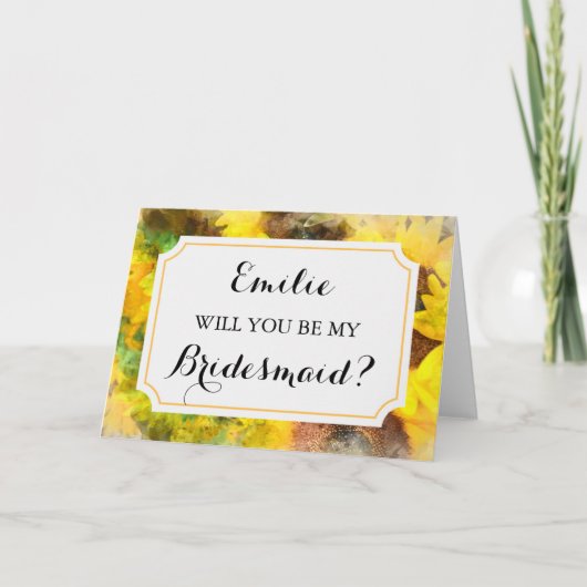Invitation Mariage de tournesol aquarelle Bridesmaid (Devant)