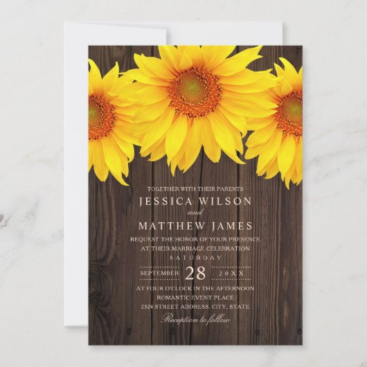 Invitation Mariage de tournesol Automne Rustic Country Grange (Devant)
