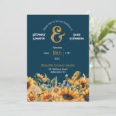 Invitation Mariage de tournesol bleu de la marine russe (Debout devant)