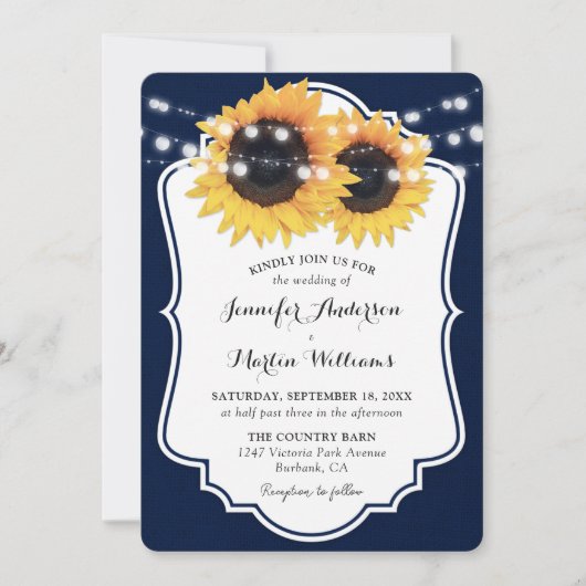 Invitation Mariage de tournesol bleu de la marine russe (Devant)