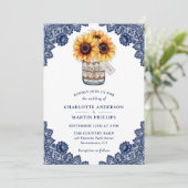 Invitation Mariage de tournesol bleu de la marine russe (Debout devant)