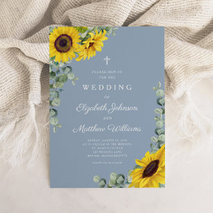 Invitation Mariage de tournesol bleu-dusty religieux