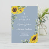 Invitation Mariage de tournesol bleu-dusty religieux (Debout devant)
