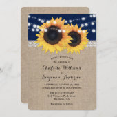 Invitation Mariage de tournesol bleu marine Burlap (Devant / Derrière)