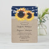 Invitation Mariage de tournesol bleu marine Burlap (Debout devant)