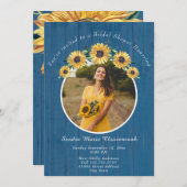 Invitation Mariage de tournesol bleu rustique I Fête des mari (Devant / Derrière)
