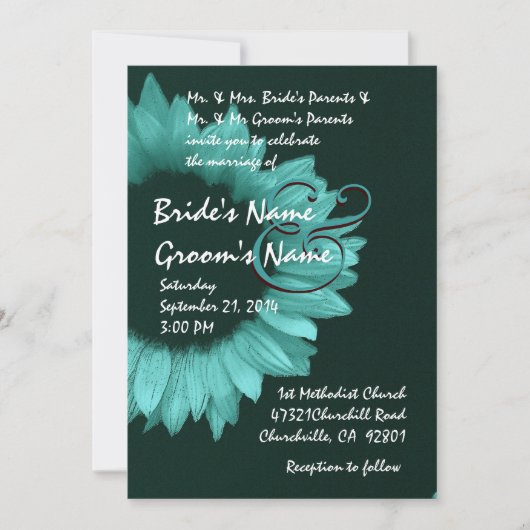 Invitation Mariage de tournesol bleu turquoise (Devant)