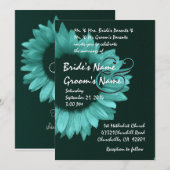 Invitation Mariage de tournesol bleu turquoise (Devant / Derrière)