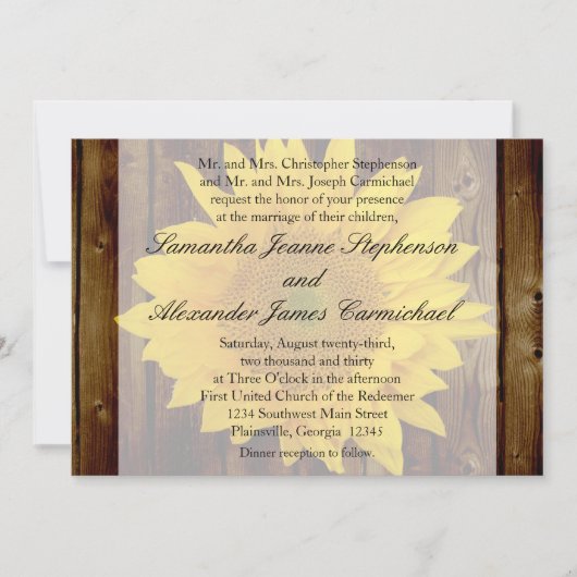 Invitation Mariage de tournesol Brown jaune fin été (Devant)