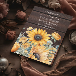 Invitation Mariage de tournesol d'aquarelle d'automne