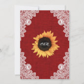 Invitation Mariage de tournesol de dentelle rouge rustique (Dos)