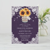 Invitation Mariage de tournesol de dentelle violet rustique (Debout devant)