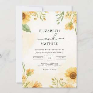 Invitation Mariage de tournesol doré Floral Vista