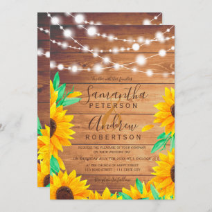 Invitation mariage de tournesol en bois d'orange rustique