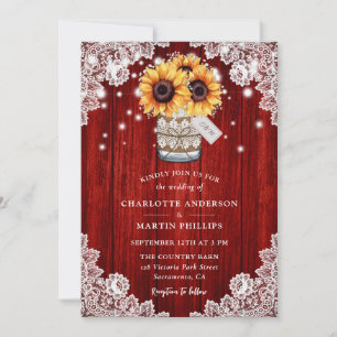 Invitation Mariage de tournesol en bois rouge rustique