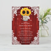 Invitation Mariage de tournesol en bois rouge rustique (Debout devant)