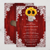 Invitation Mariage de tournesol en bois rouge rustique (Devant / Derrière)