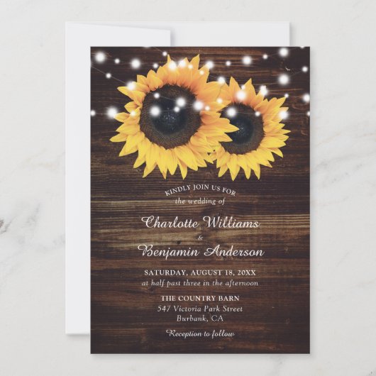 Invitation Mariage de tournesol en bois rustique (Devant)