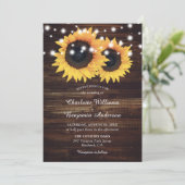 Invitation Mariage de tournesol en bois rustique (Debout devant)