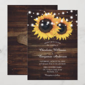Invitation Mariage de tournesol en bois rustique (Devant / Derrière)