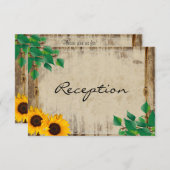 Invitation Mariage de tournesol en bois rustique - Réception (Devant / Derrière)
