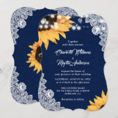 Invitation Mariage de tournesol en dentelle bleu marine (Devant / Derrière)