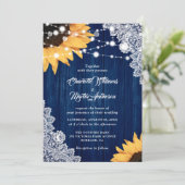 Invitation Mariage de tournesol en dentelle de bois bleu de l (Debout devant)