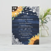 Invitation Mariage de tournesol en dentelle de bois bleu de l (Debout devant)