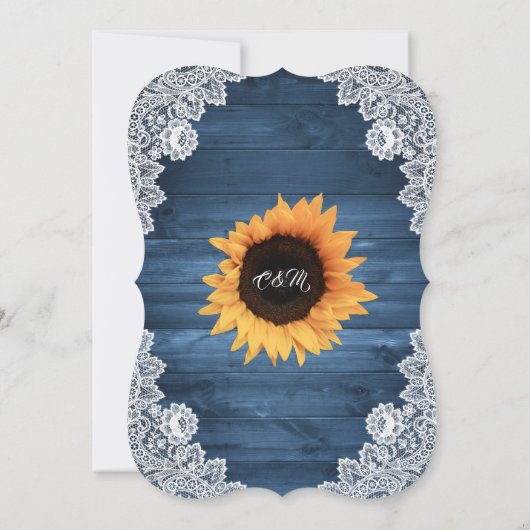 Invitation Mariage de tournesol en dentelle de bois bleu rust (Dos)