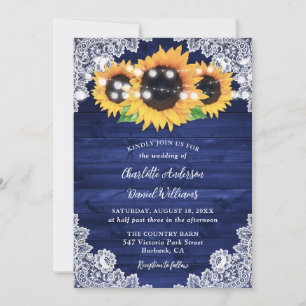 Invitation Mariage de tournesol en dentelle de bois rustique 
