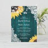 Invitation Mariage de tournesol en dentelle de bois rustique (Debout devant)