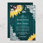 Invitation Mariage de tournesol en dentelle de bois rustique (Devant / Derrière)