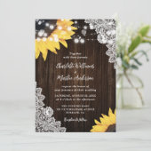 Invitation Mariage de tournesol en dentelle de bois rustique (Debout devant)