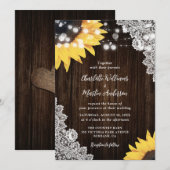 Invitation Mariage de tournesol en dentelle de bois rustique (Devant / Derrière)