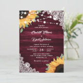 Invitation Mariage de tournesol en dentelle de bois rustique (Debout devant)