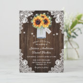 Invitation Mariage de tournesol en dentelle de bois rustique (Debout devant)